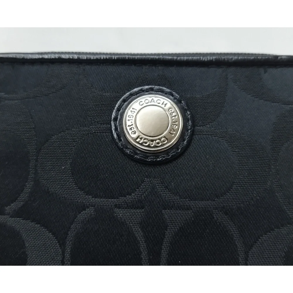Coach Signature Black Canvas Credit Card Zip Around Square Wristlet Wallet
